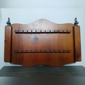 Vintage Wall Mount Wood Souvenir Spoon Display Rack with 24 Slots Metal Finials